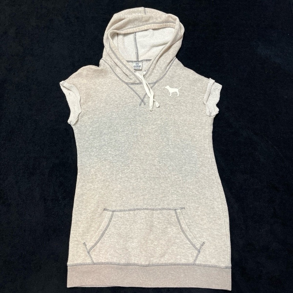 Victoria's Secret PINK gray hoodie dress with white 'LOVE PINK' embroidered logo